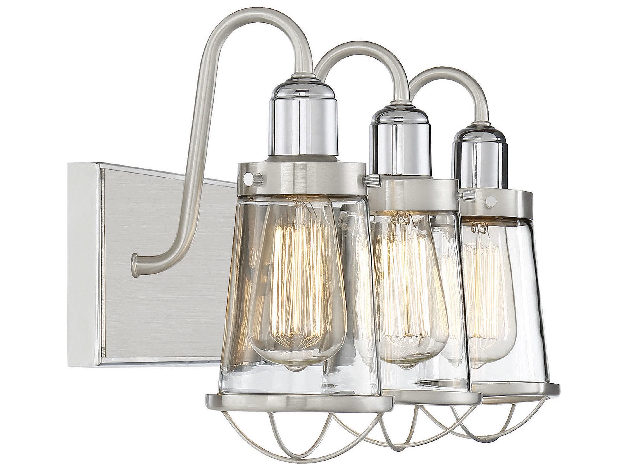 Savoy House Lansing 3-Light Satin Nickel Polished Glass Vanity Light