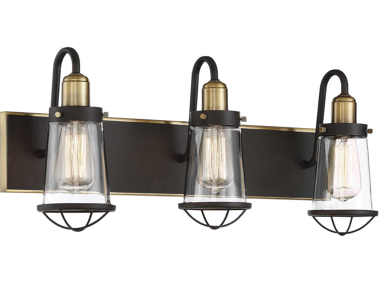 Savoy House Lansing 3-Light English Bronze Warm Brass Glass Vanity Light