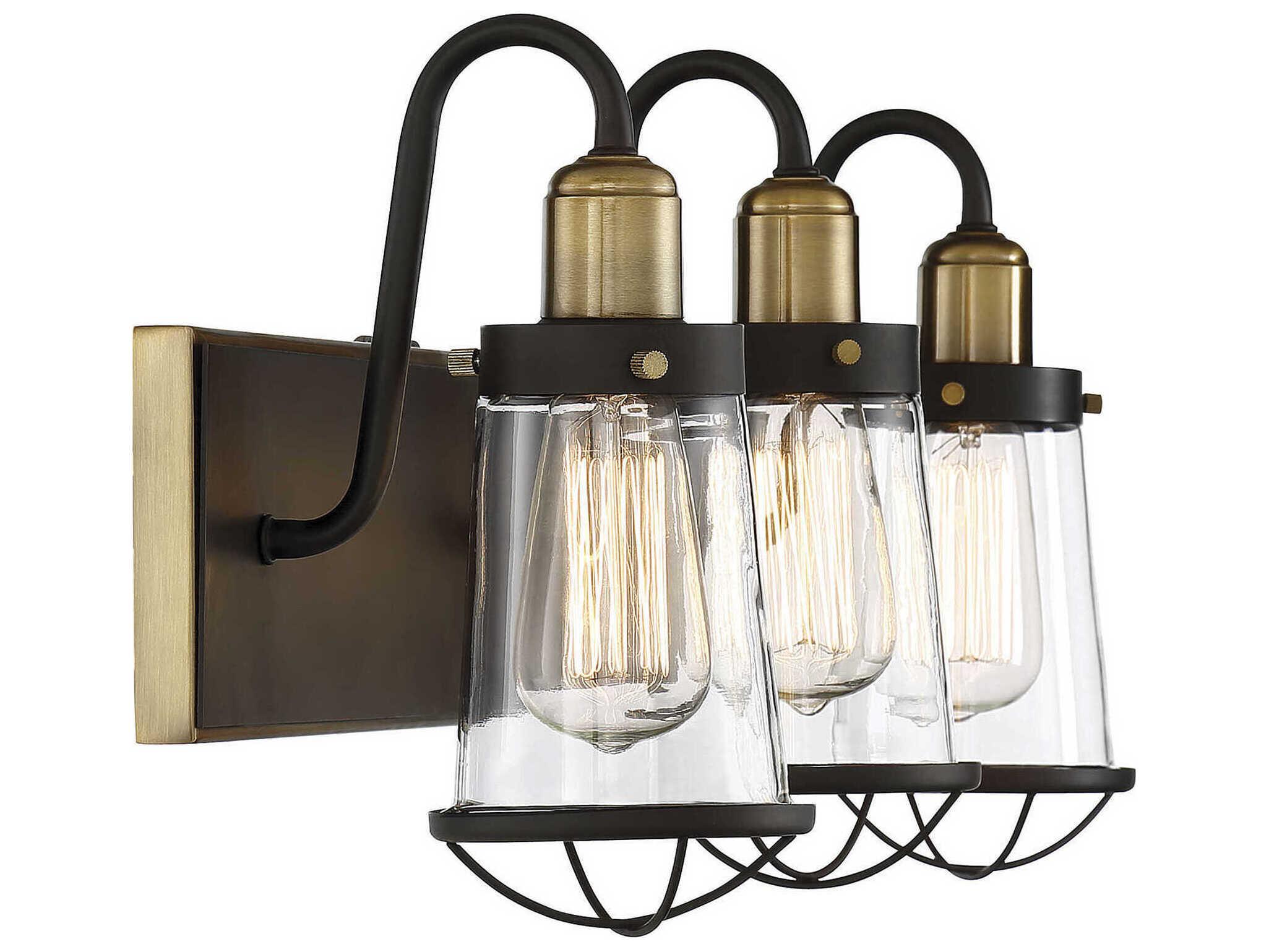 Savoy House Lansing 3-Light English Bronze Warm Brass Glass Vanity Light