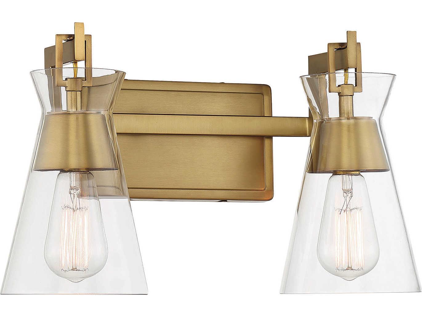 Savoy House Lakewood 2-Light Warm Brass Glass Vanity Light