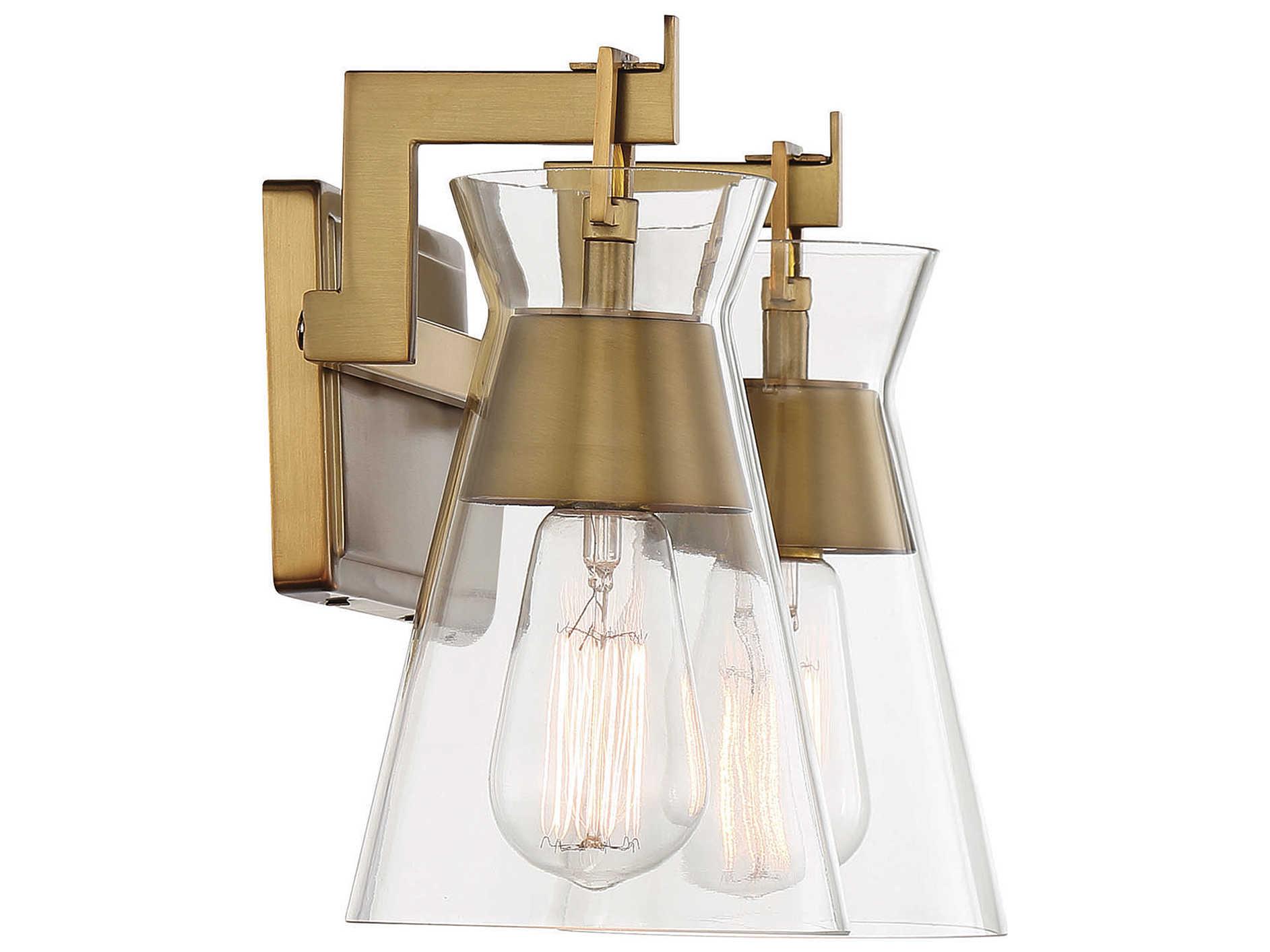 Savoy House Lakewood 2-Light Warm Brass Glass Vanity Light