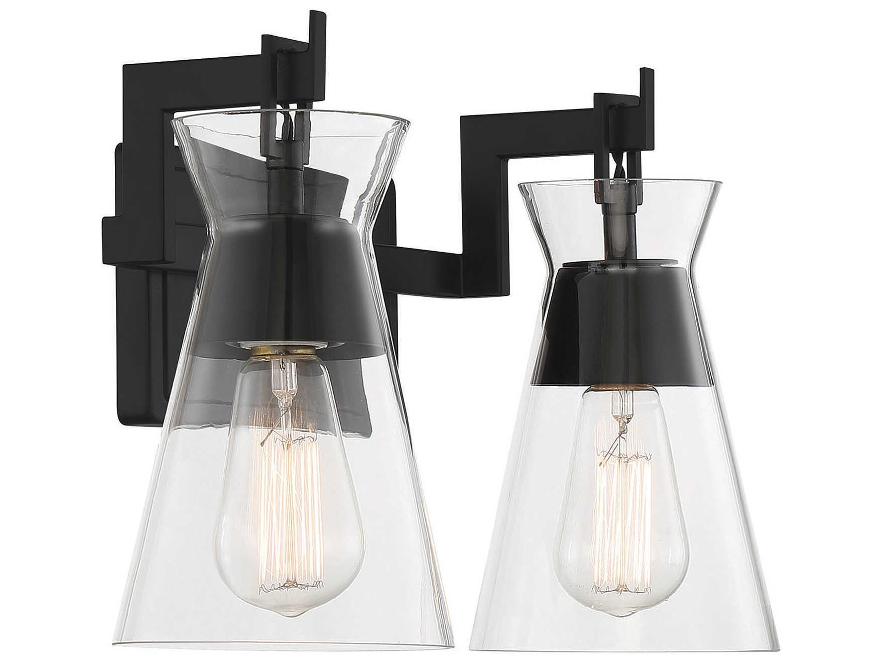 Savoy House Lakewood 2-Light Matte Black Glass Vanity Light