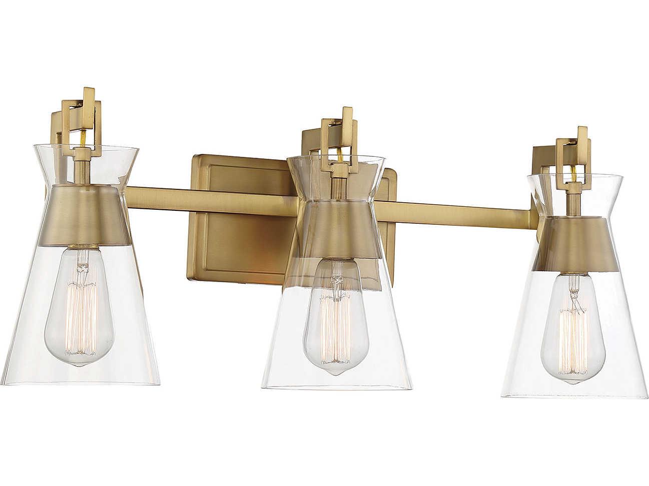 Savoy House Lakewood 3-Light Warm Brass Glass Vanity Light