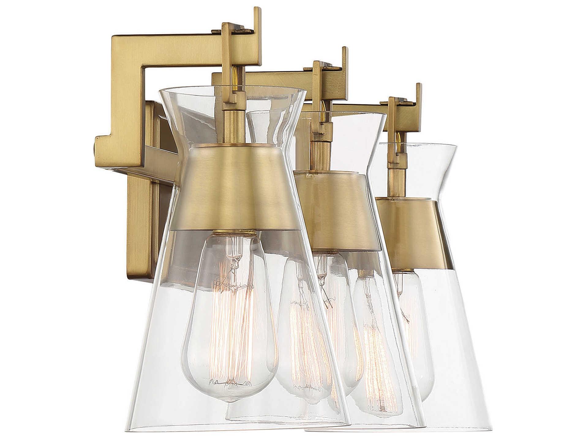 Savoy House Lakewood 3-Light Warm Brass Glass Vanity Light