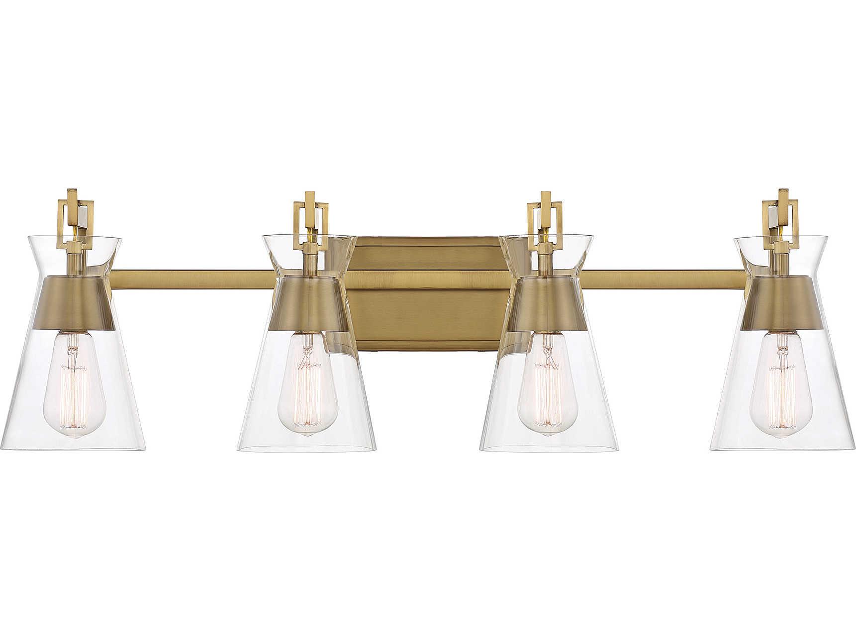 Savoy House Lakewood 4-Light Warm Brass Glass Vanity Light