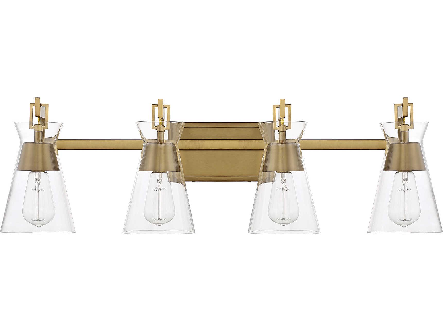 Savoy House Lakewood 4-Light Warm Brass Glass Vanity Light