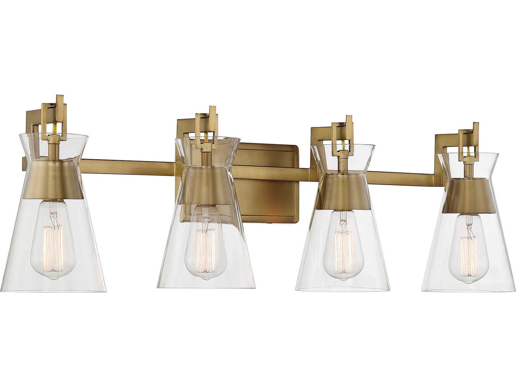 Savoy House Lakewood 4-Light Warm Brass Glass Vanity Light