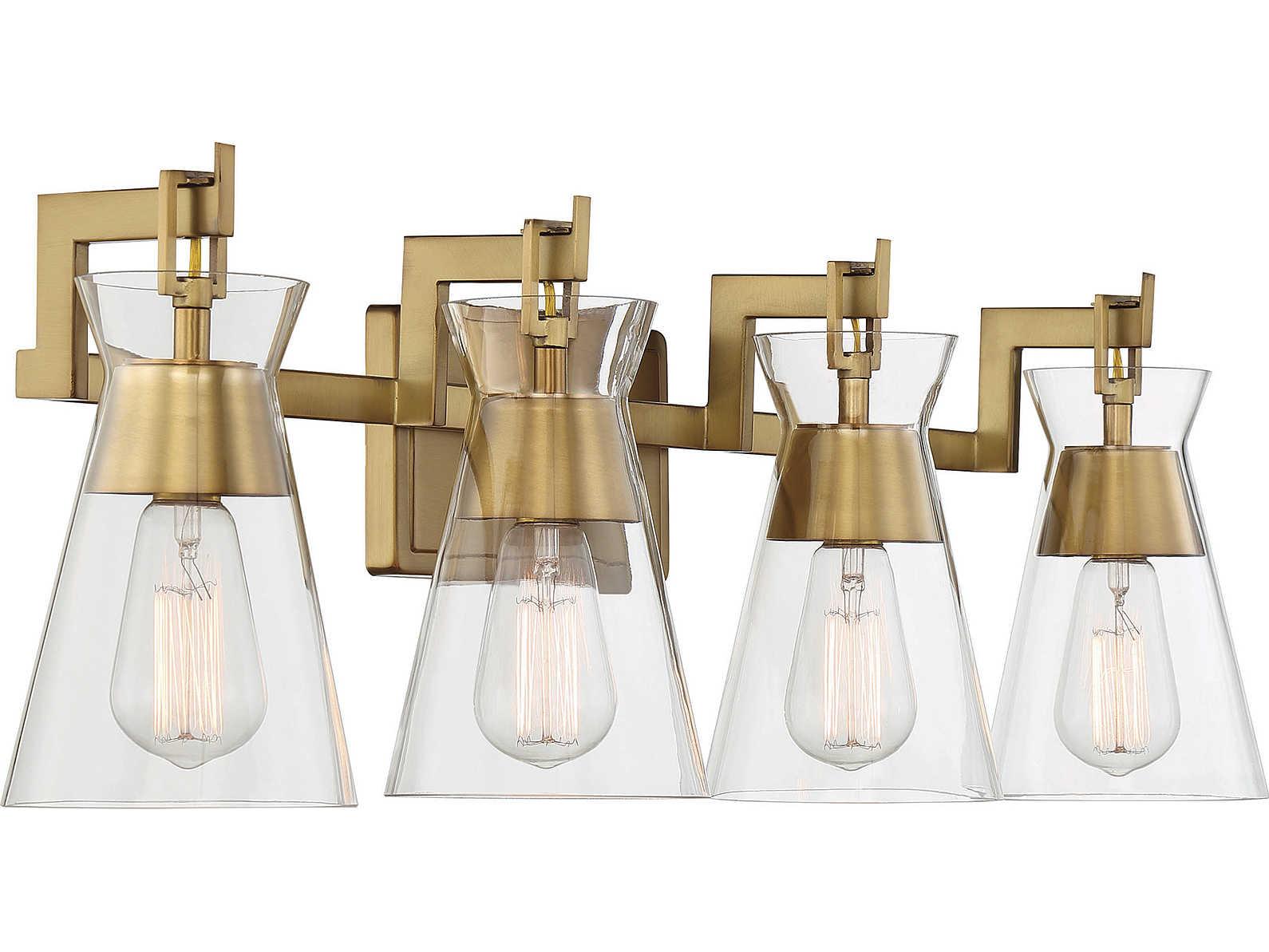 Savoy House Lakewood 4-Light Warm Brass Glass Vanity Light