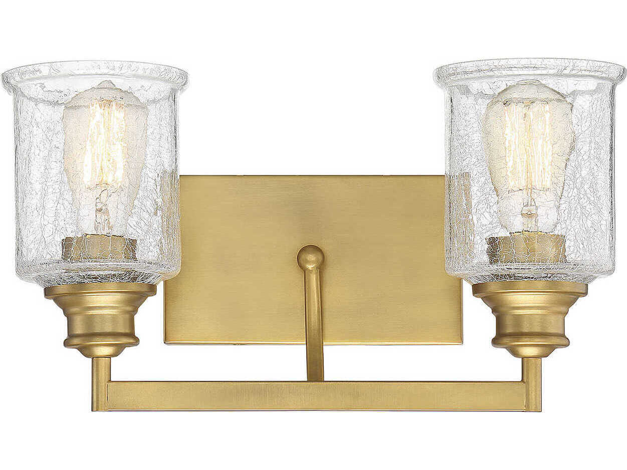 Savoy House Hampton 2-Light Warm Brass Glass Vanity Light