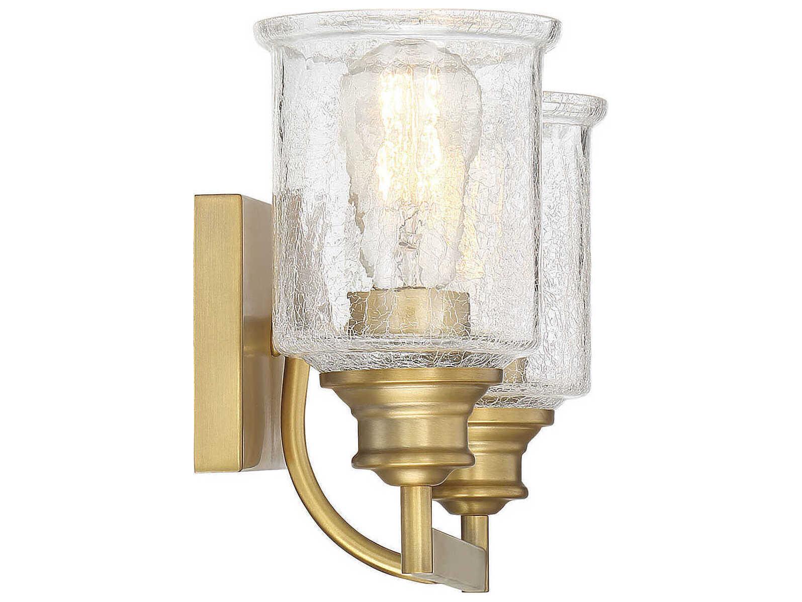 Savoy House Hampton 2-Light Warm Brass Glass Vanity Light