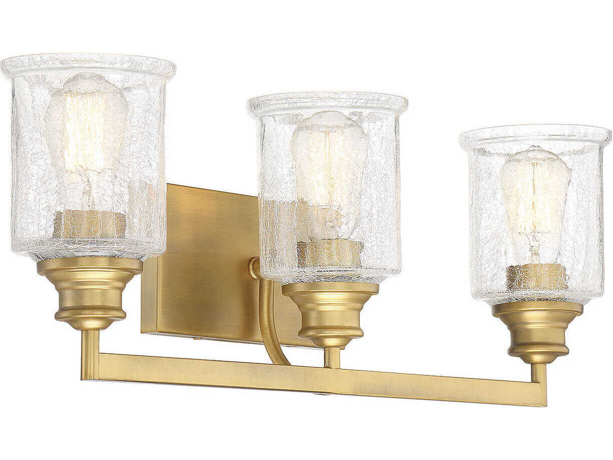 Savoy House Hampton 3-Light Warm Brass Glass Vanity Light