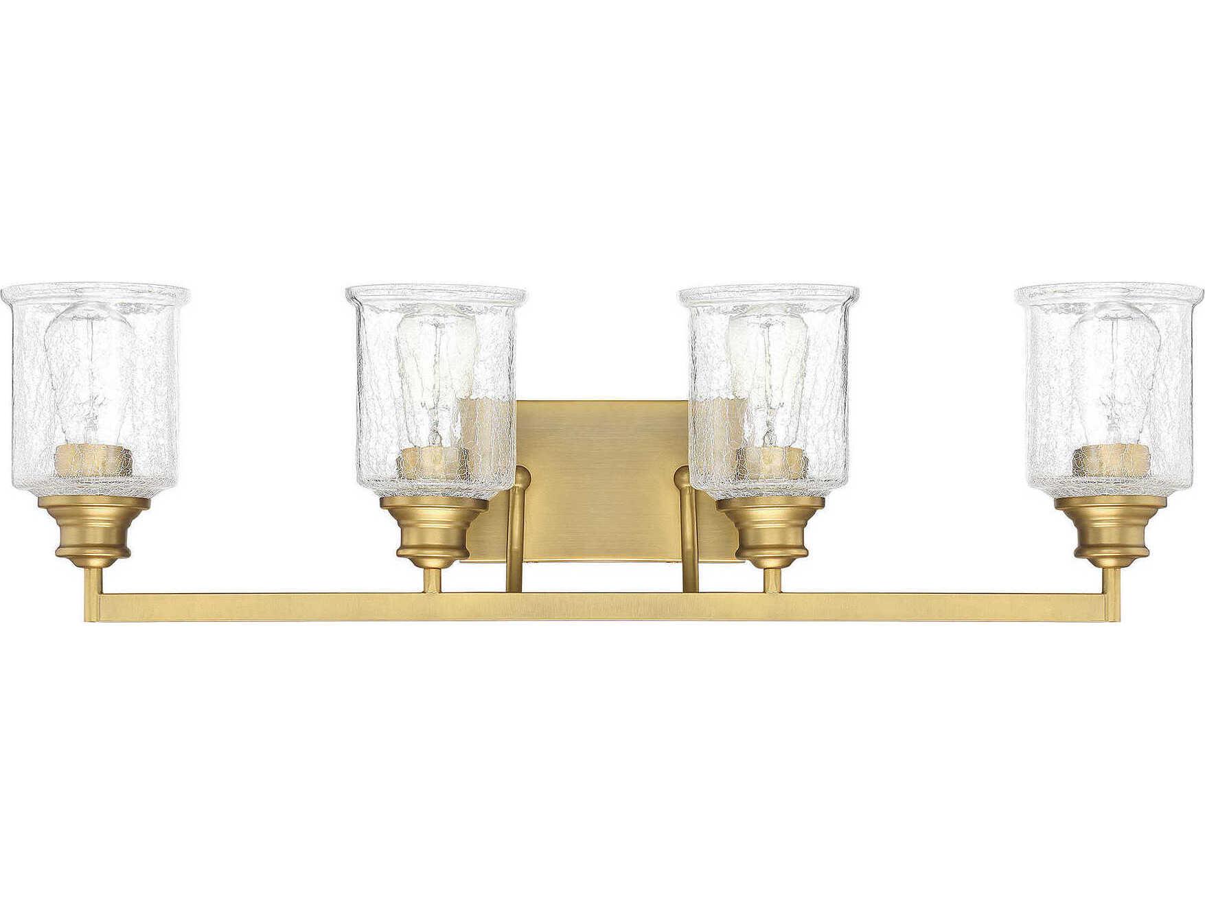 Savoy House Hampton 4-Light Warm Brass Glass Vanity Light