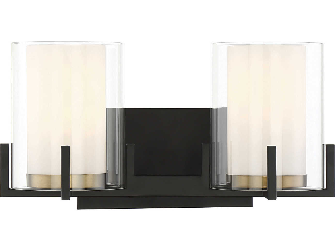 Savoy House Eaton 2-Light Matte Black Warm Brass Glass Vanity Light