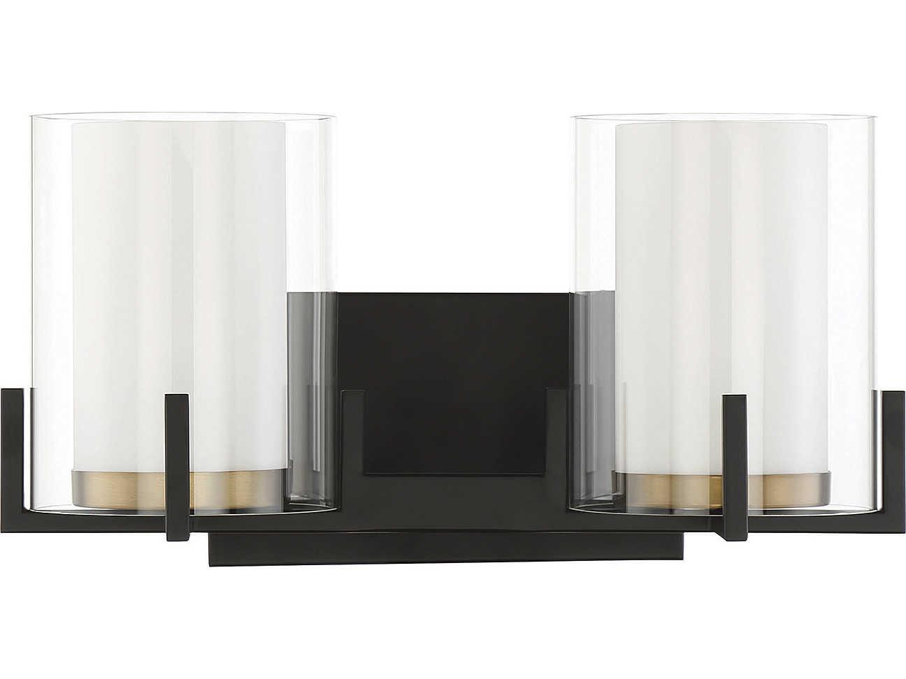 Savoy House Eaton 2-Light Matte Black Warm Brass Glass Vanity Light