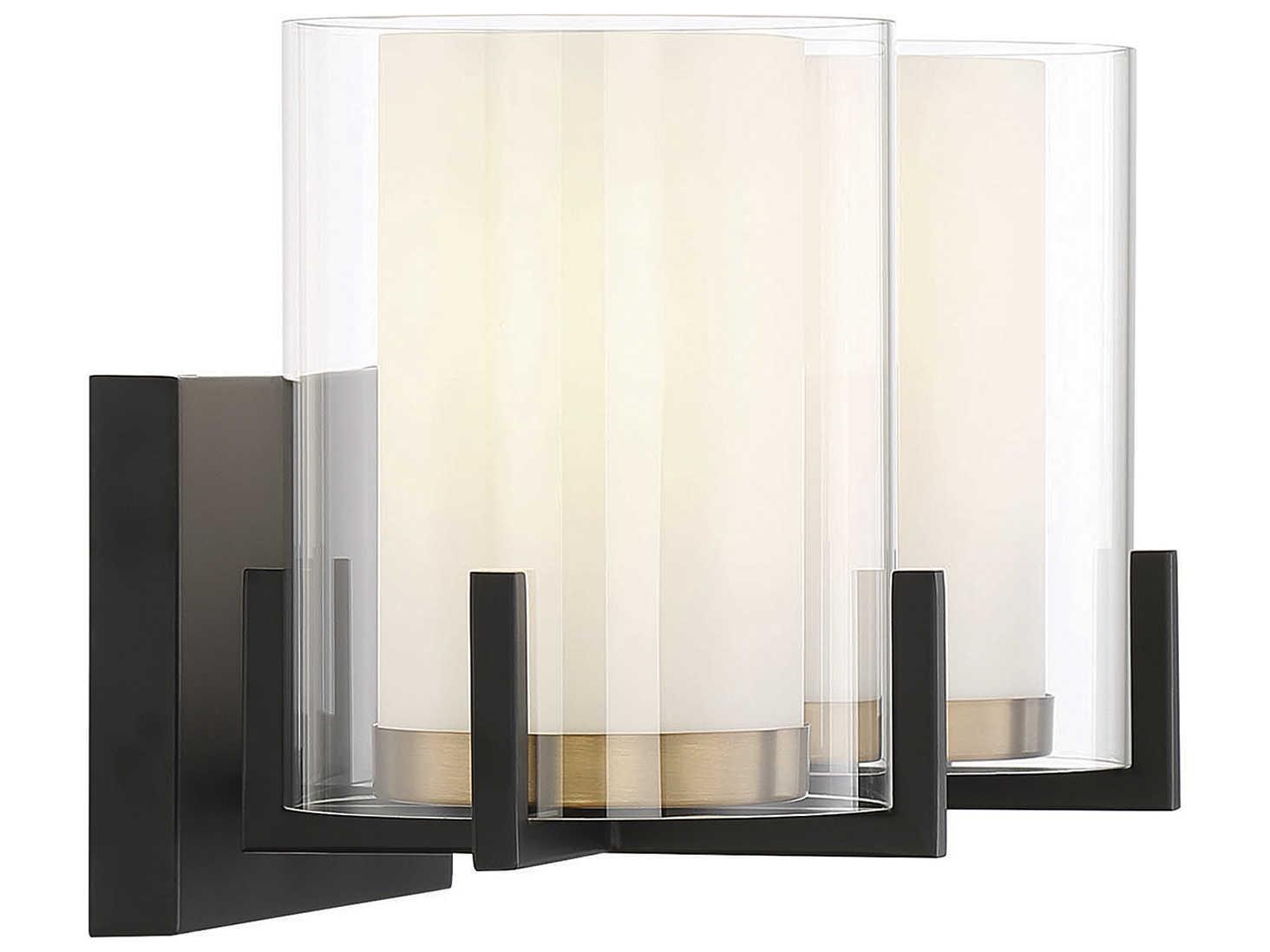 Savoy House Eaton 2-Light Matte Black Warm Brass Glass Vanity Light