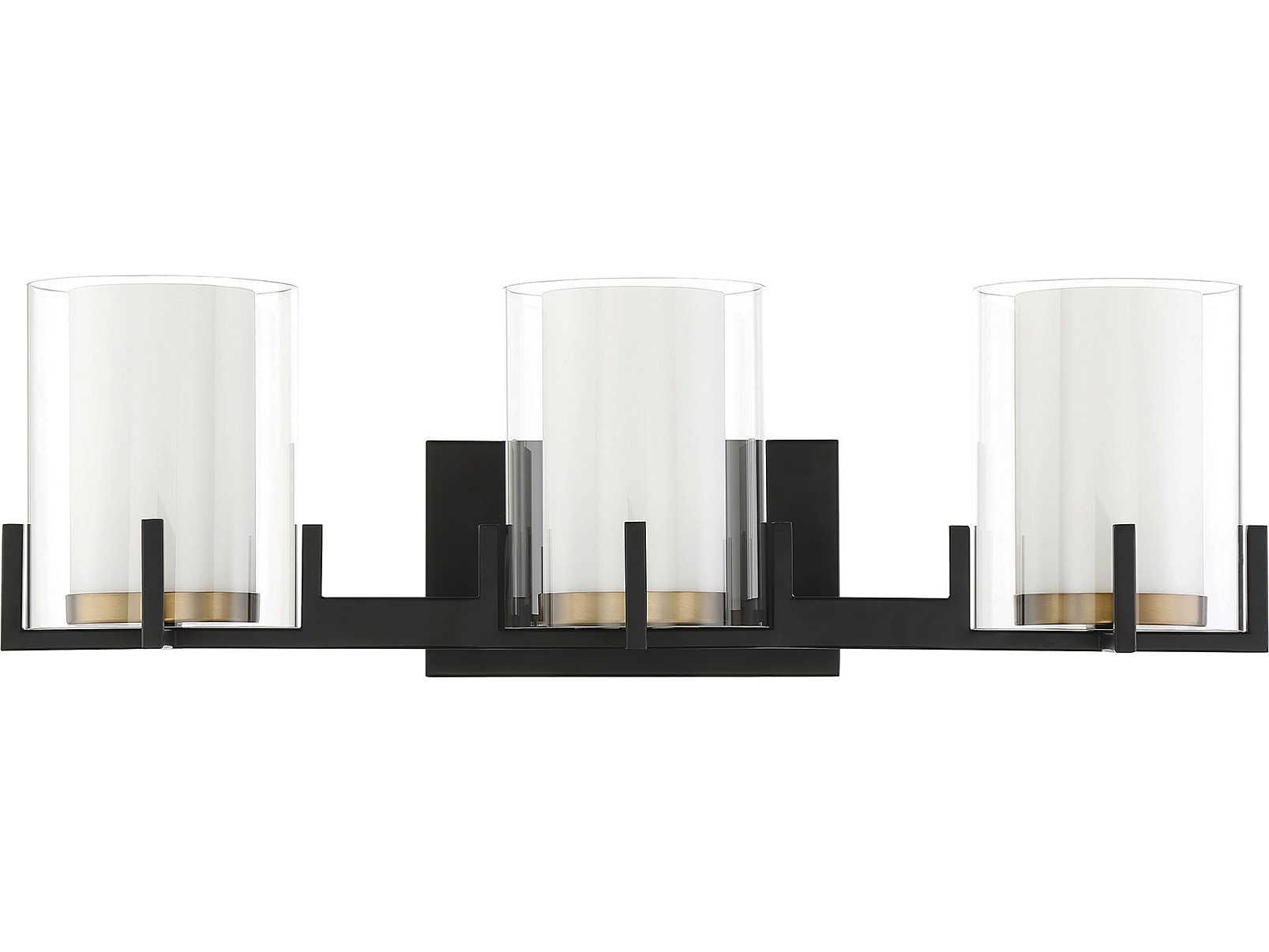 Savoy House Eaton 3-Light Matte Black Warm Brass Glass Vanity Light