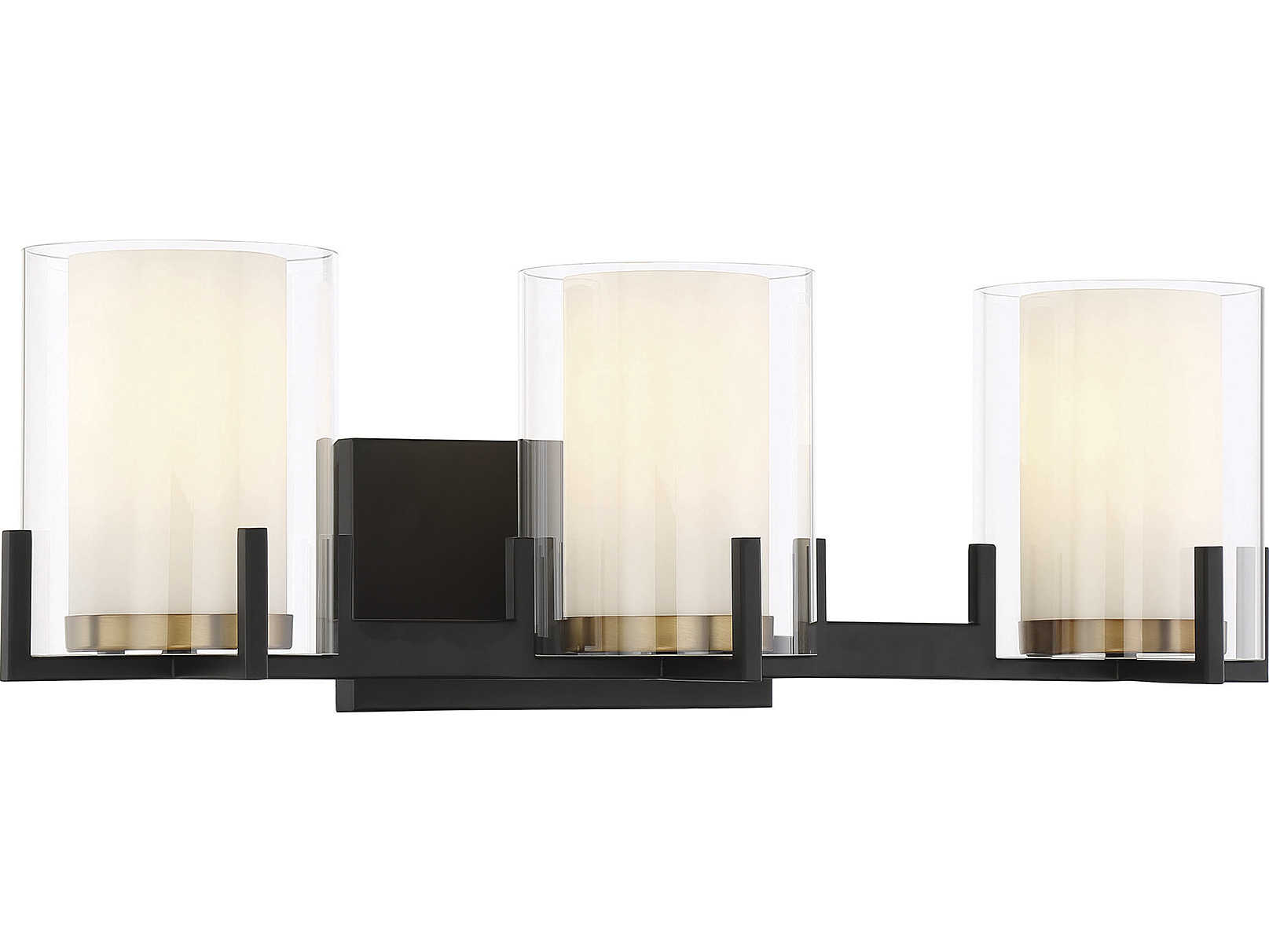 Savoy House Eaton 3-Light Matte Black Warm Brass Glass Vanity Light