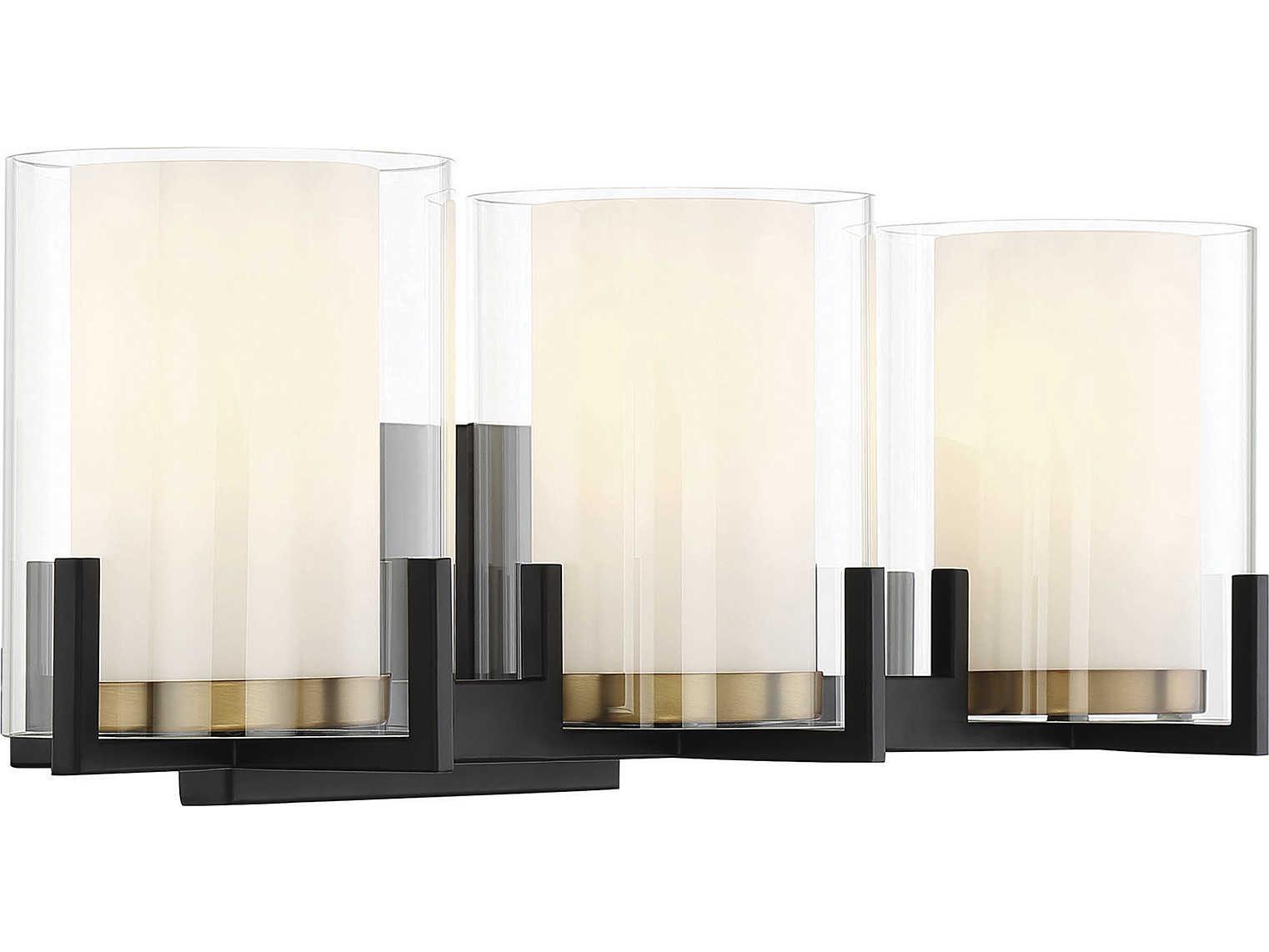Savoy House Eaton 3-Light Matte Black Warm Brass Glass Vanity Light