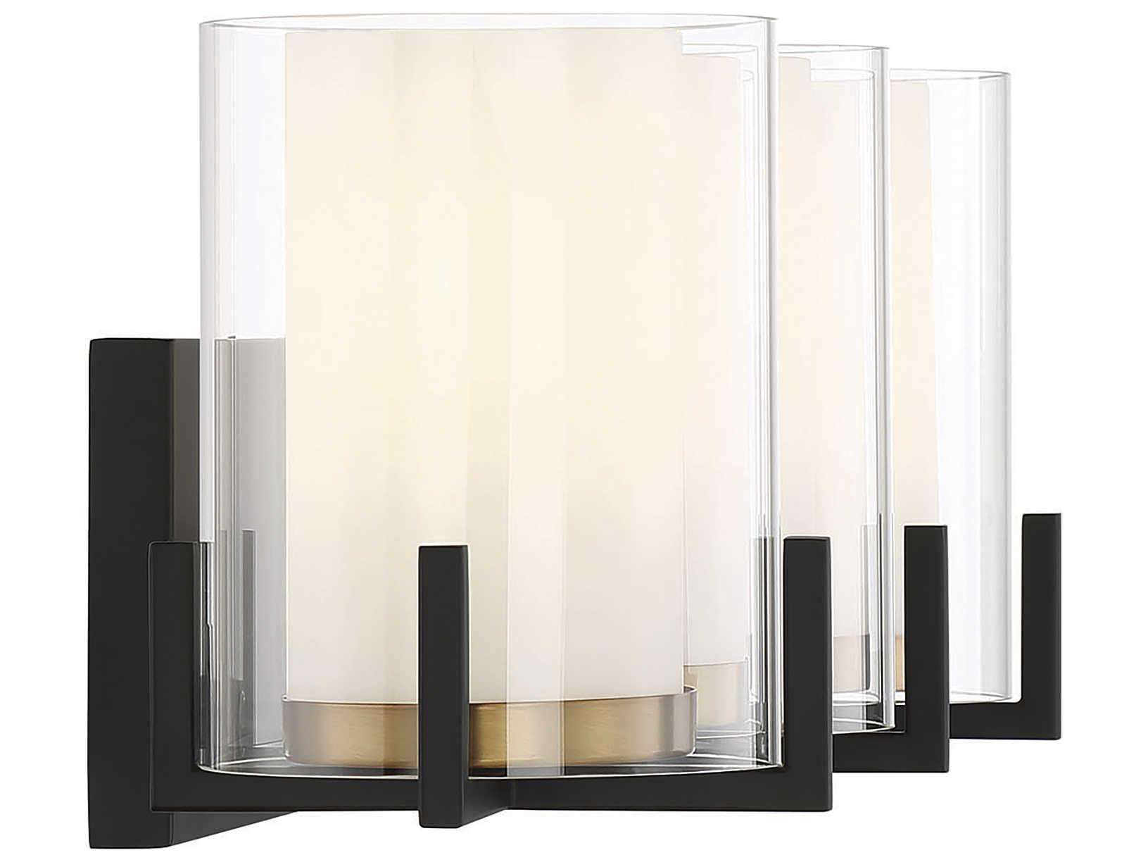 Savoy House Eaton 3-Light Matte Black Warm Brass Glass Vanity Light