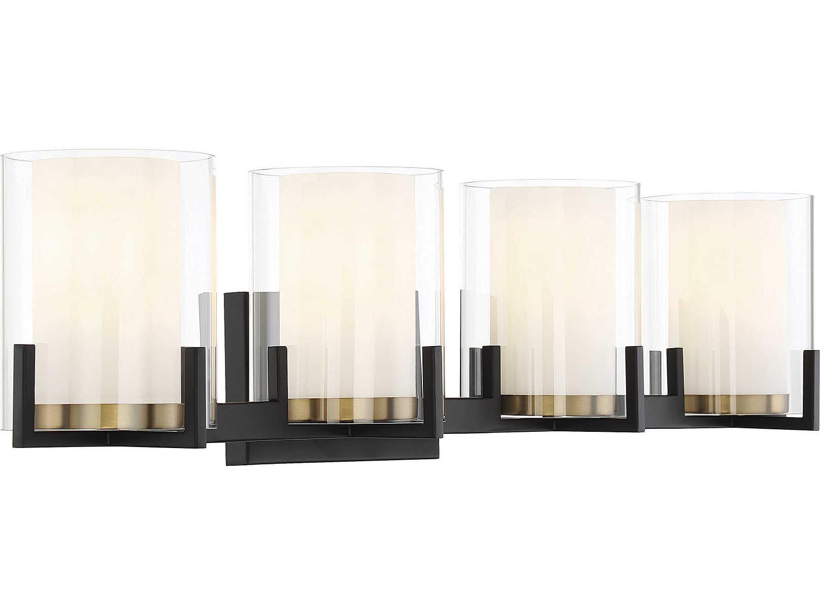 Savoy House Eaton 4-Light Matte Black Warm Brass Glass Vanity Light