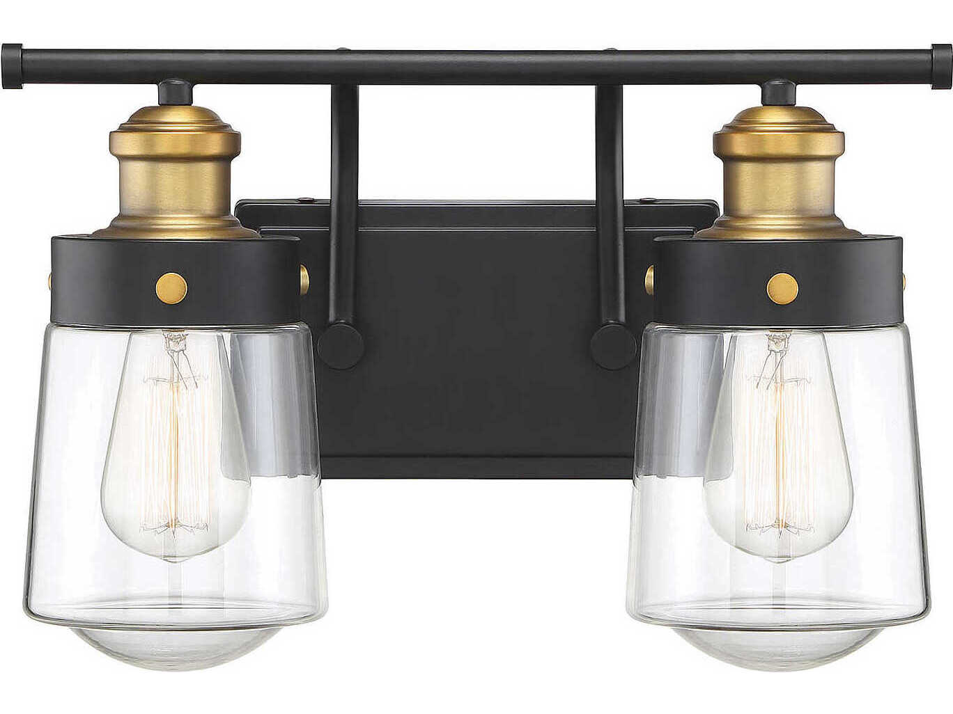 Savoy House Macauley 2-Light Vintage Black Warm Brass Glass Vanity Light
