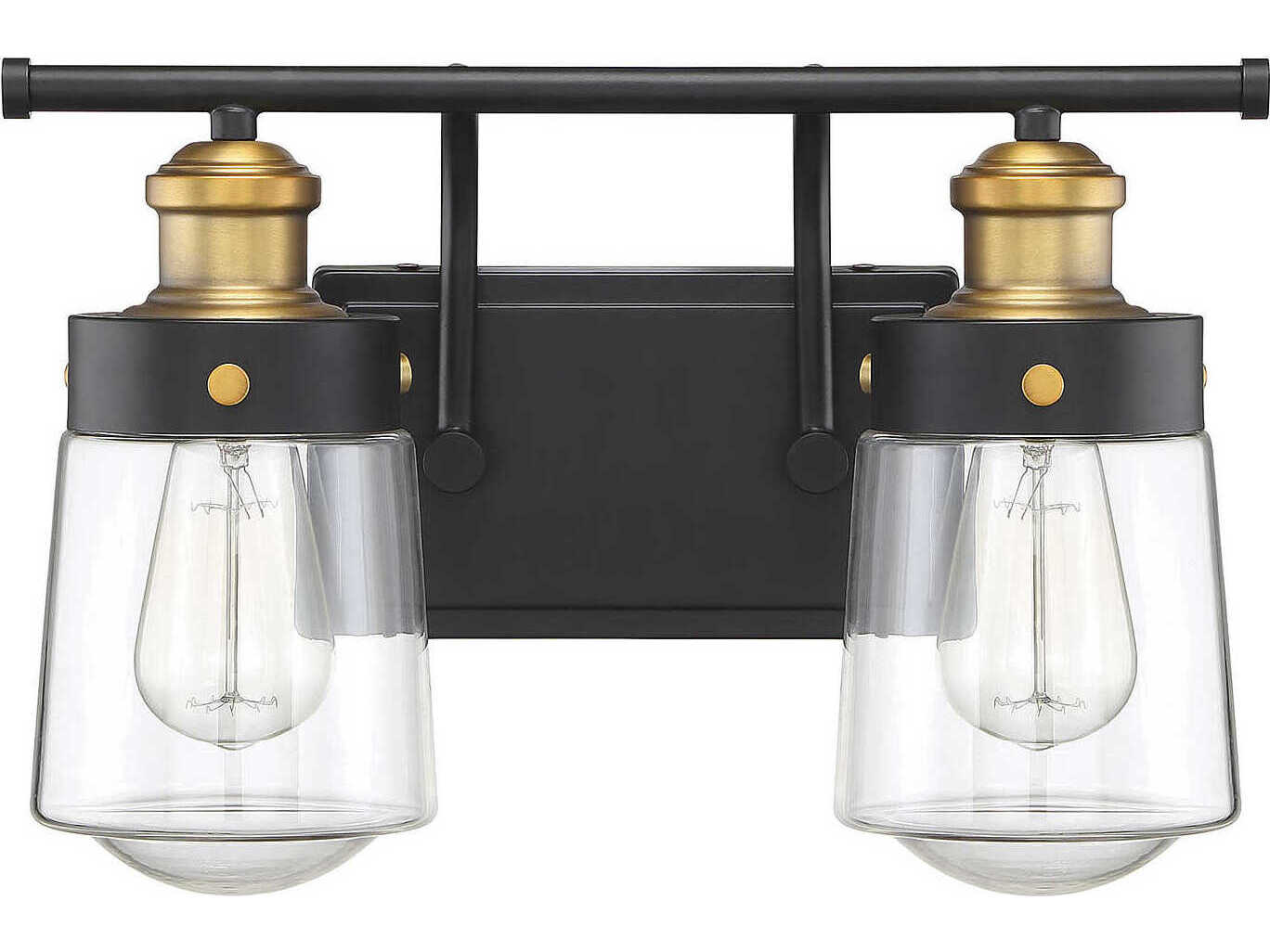 Savoy House Macauley 2-Light Vintage Black Warm Brass Glass Vanity Light