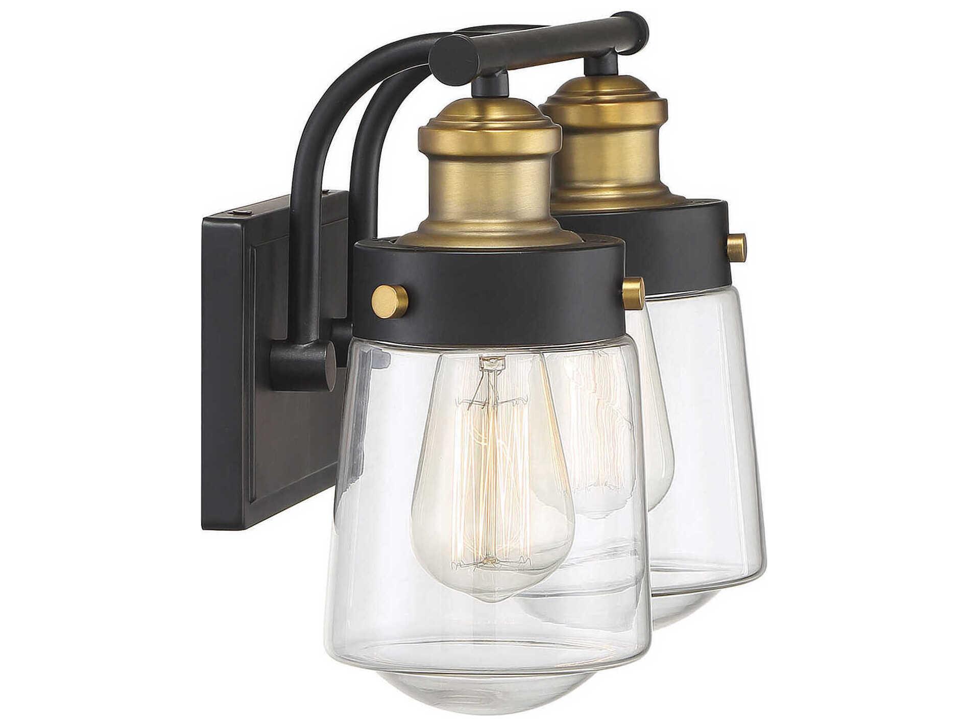 Savoy House Macauley 2-Light Vintage Black Warm Brass Glass Vanity Light