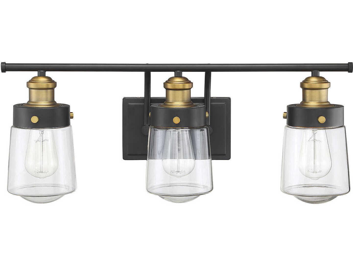 Savoy House Macauley 3-Light Vintage Black Warm Brass Glass Vanity Light