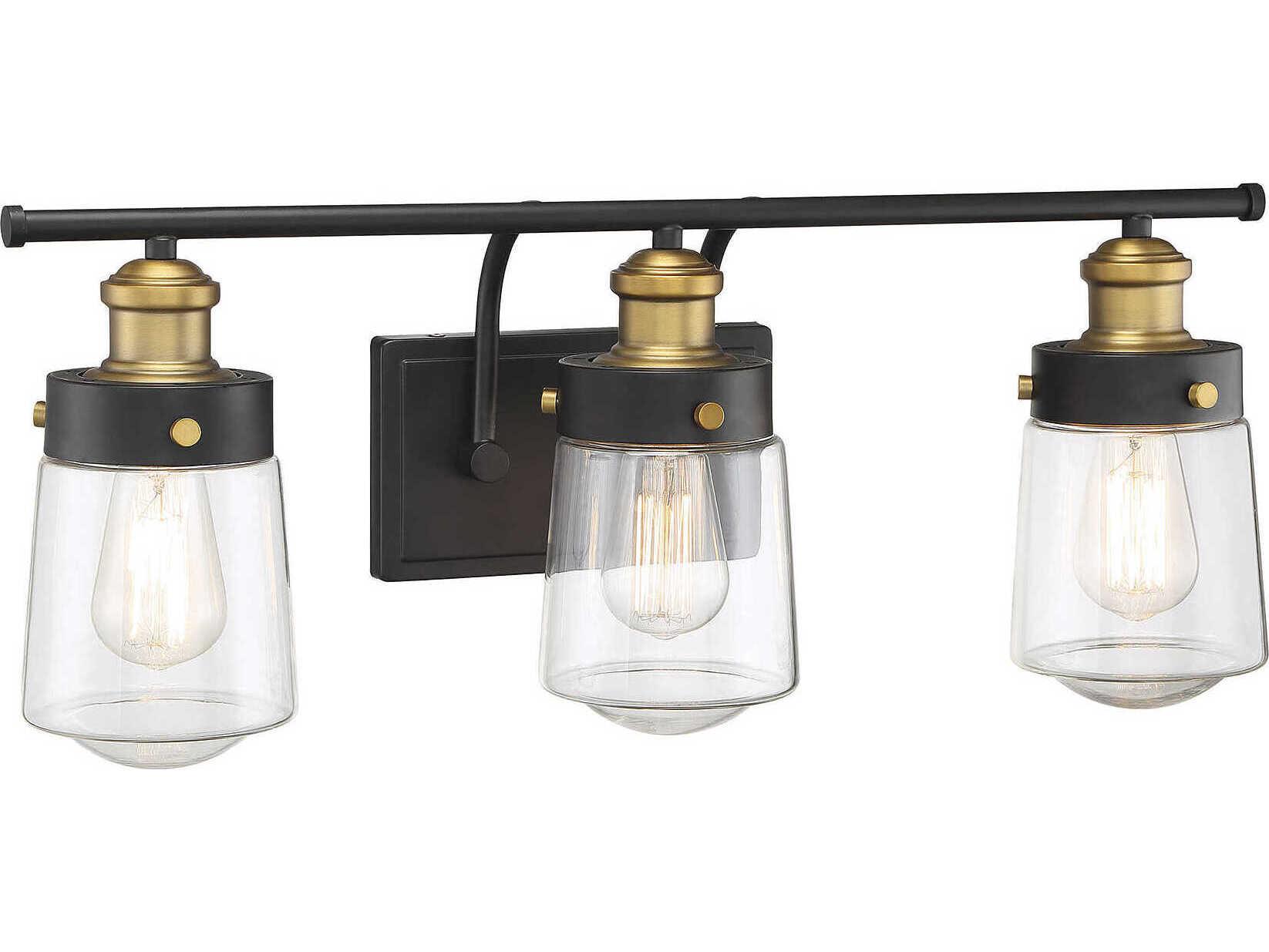 Savoy House Macauley 3-Light Vintage Black Warm Brass Glass Vanity Light