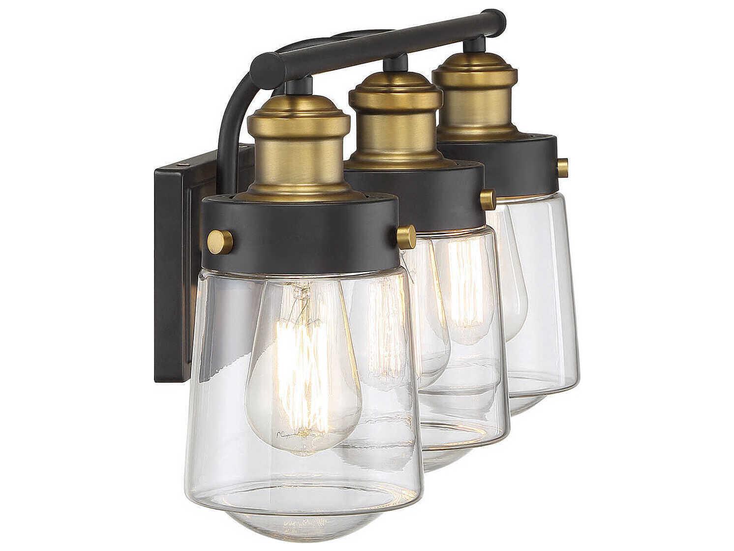 Savoy House Macauley 3-Light Vintage Black Warm Brass Glass Vanity Light