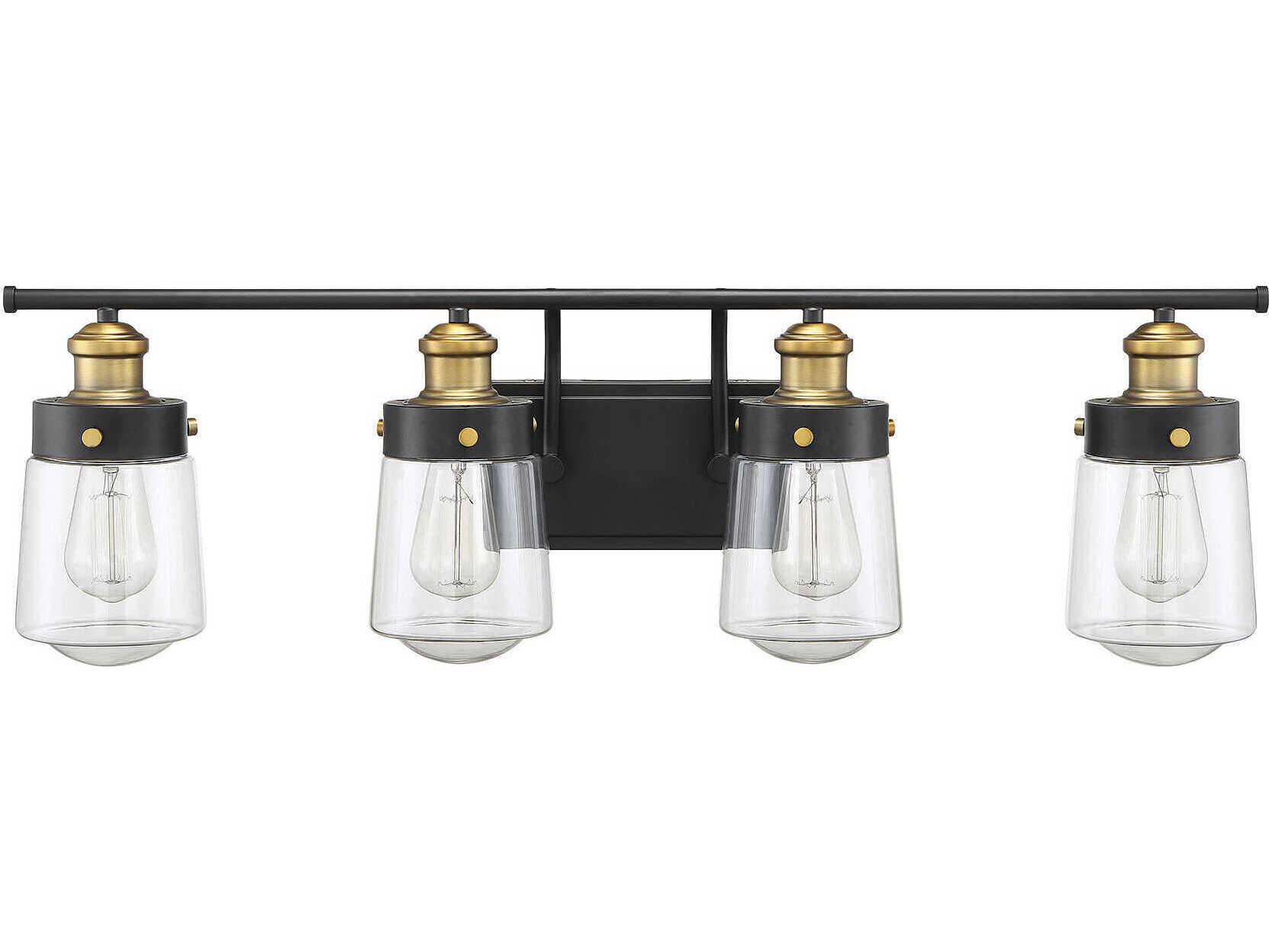 Savoy House Macauley 4-Light Vintage Black Warm Brass Glass Vanity Light