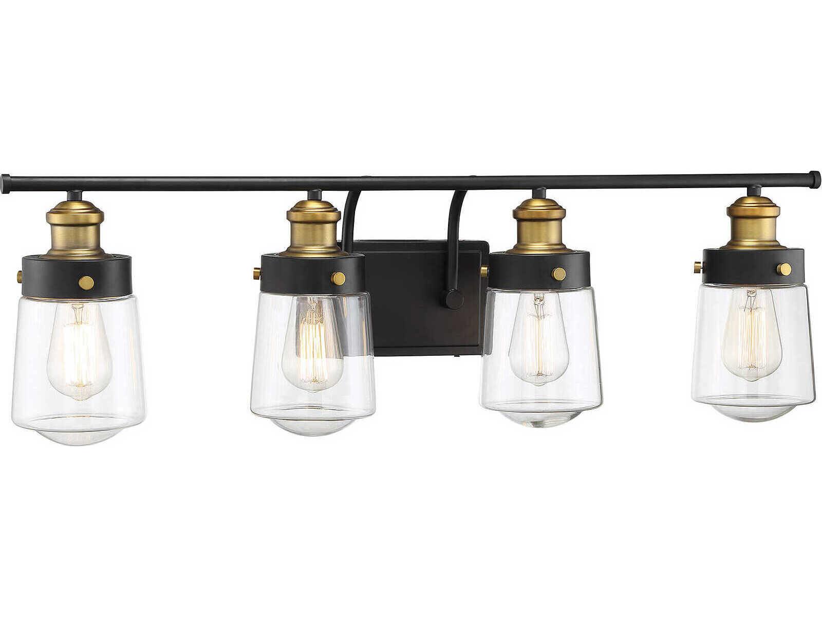 Savoy House Macauley 4-Light Vintage Black Warm Brass Glass Vanity Light