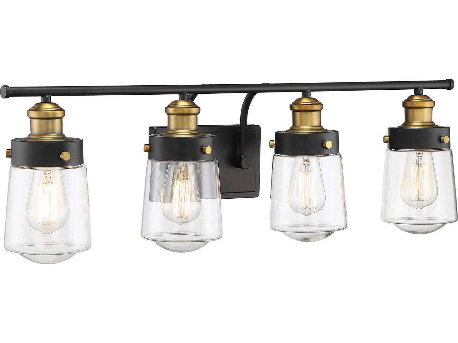 Savoy House Macauley 4-Light Vintage Black Warm Brass Glass Vanity Light