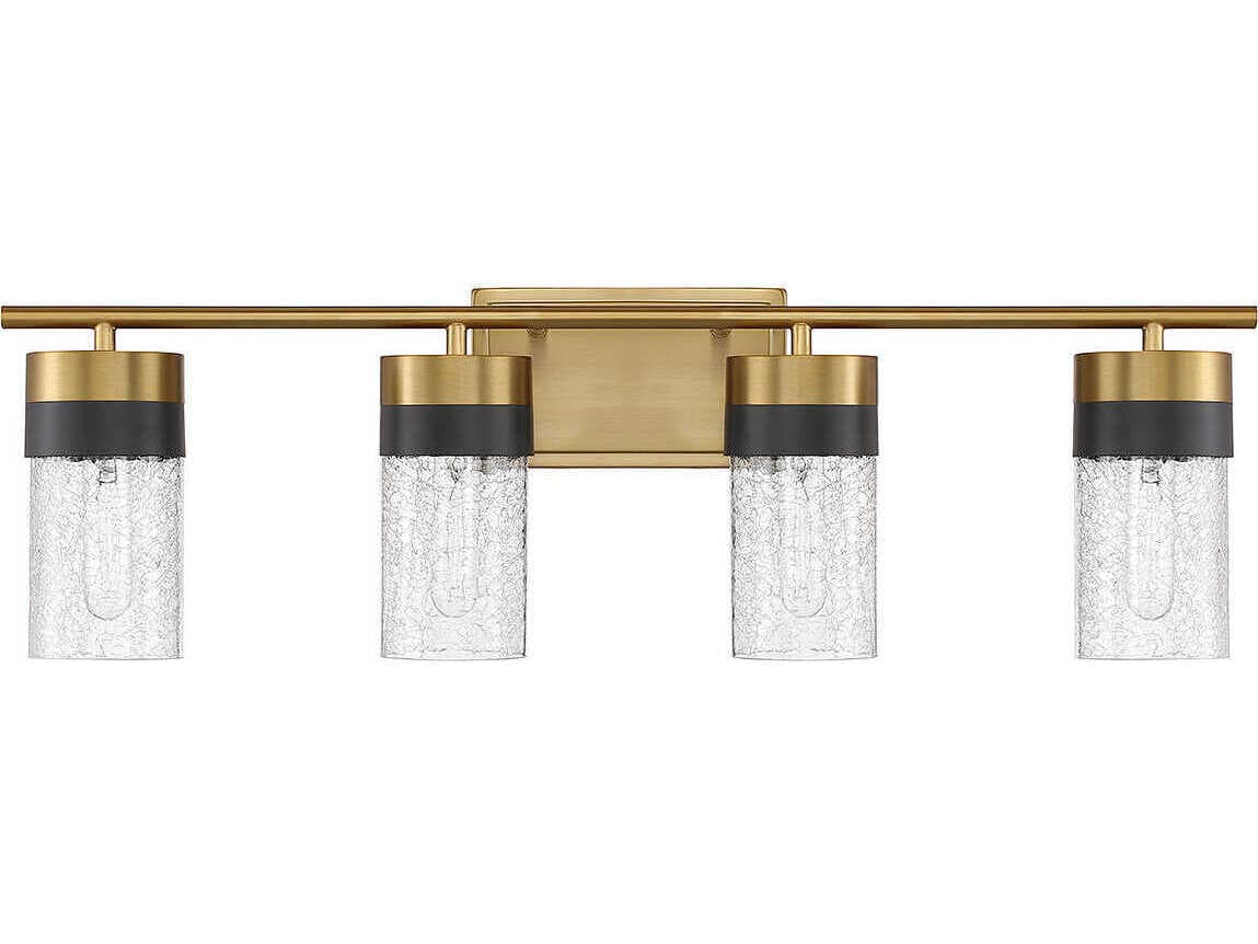 Savoy House Brickell 4-Light Warm Brass Black Glass Vanity Light