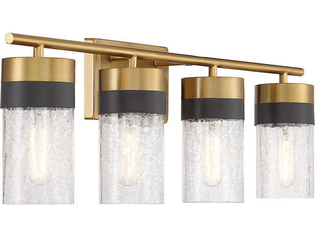 Savoy House Brickell 4-Light Warm Brass Black Glass Vanity Light