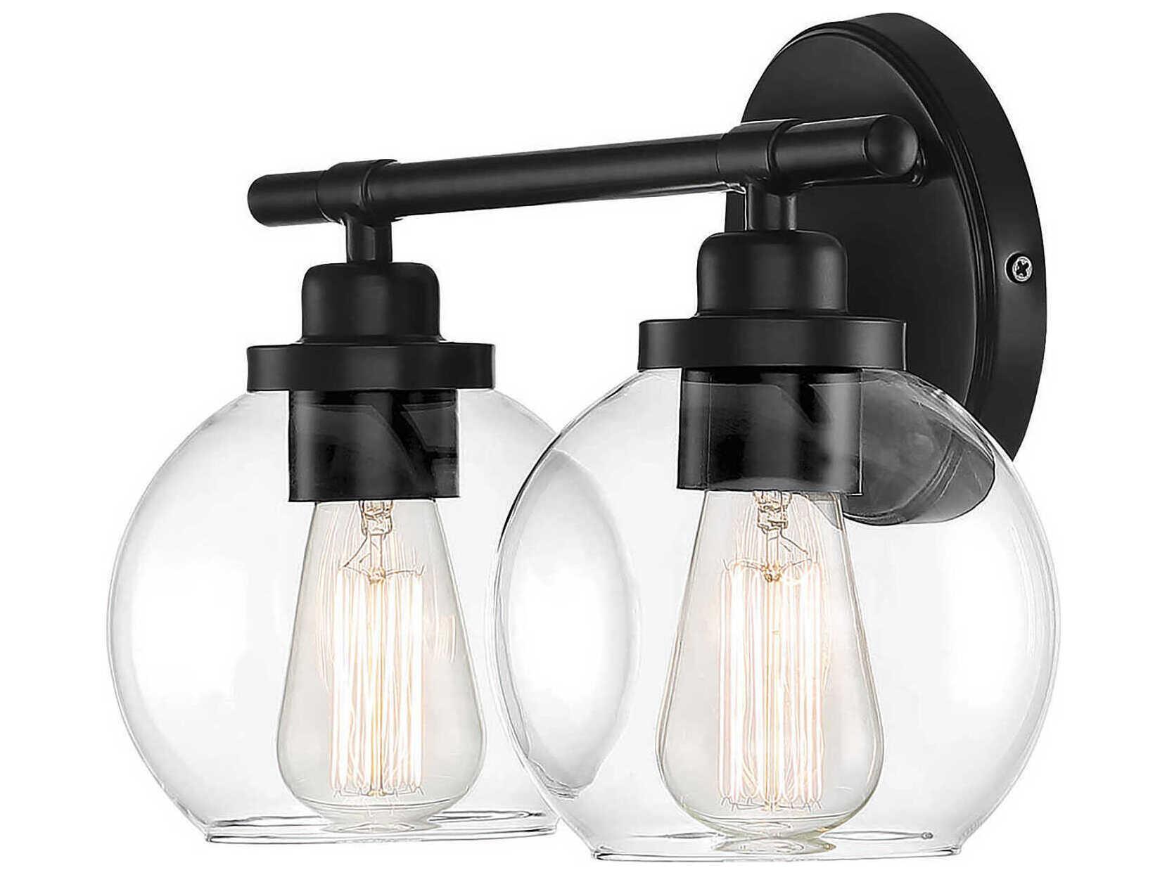 Savoy House Carson 2-Light Matte Black Glass Vanity Light