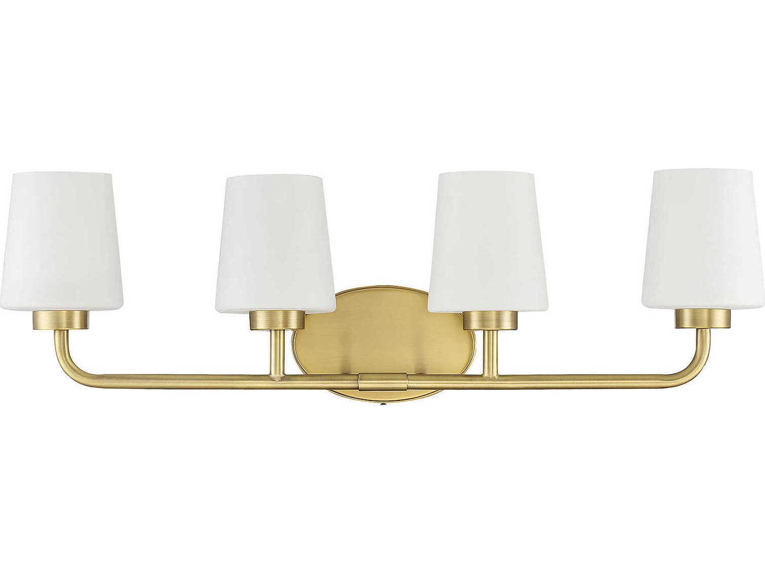 Savoy House Capra 4-Light Warm Brass White Glass Vanity Light