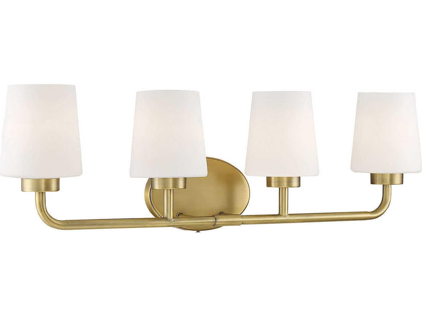 Savoy House Capra 4-Light Warm Brass White Glass Vanity Light