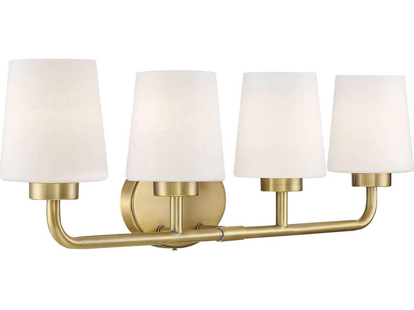 Savoy House Capra 4-Light Warm Brass White Glass Vanity Light