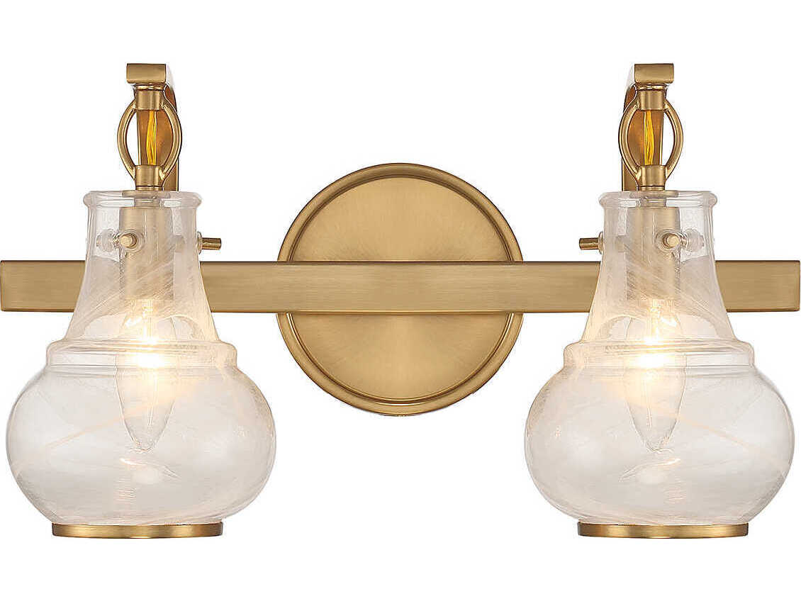 Savoy House Adams 2-Light Warm Brass Glass Vanity Light