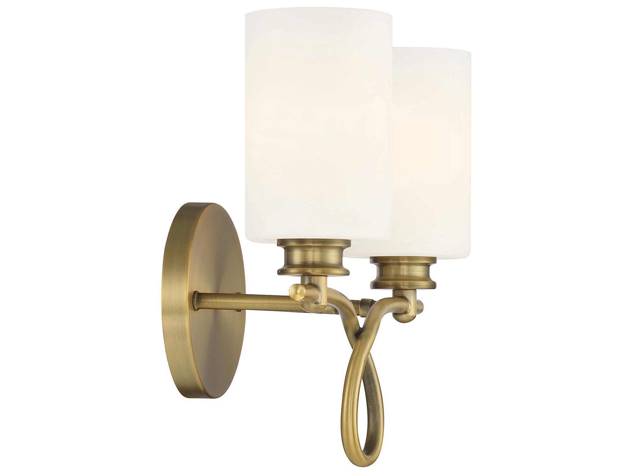 Savoy House Woodbury 2-Light Warm Brass Glass Vanity Light