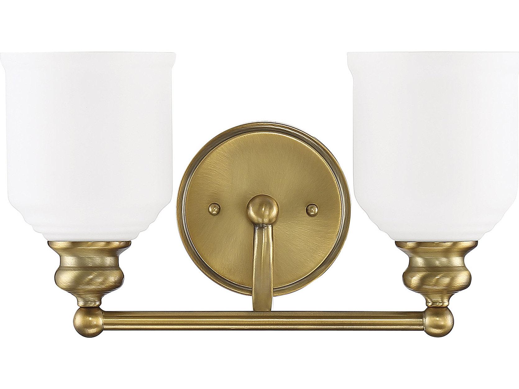 Savoy House Melrose 2-Light Warm Brass White Glass Vanity Light