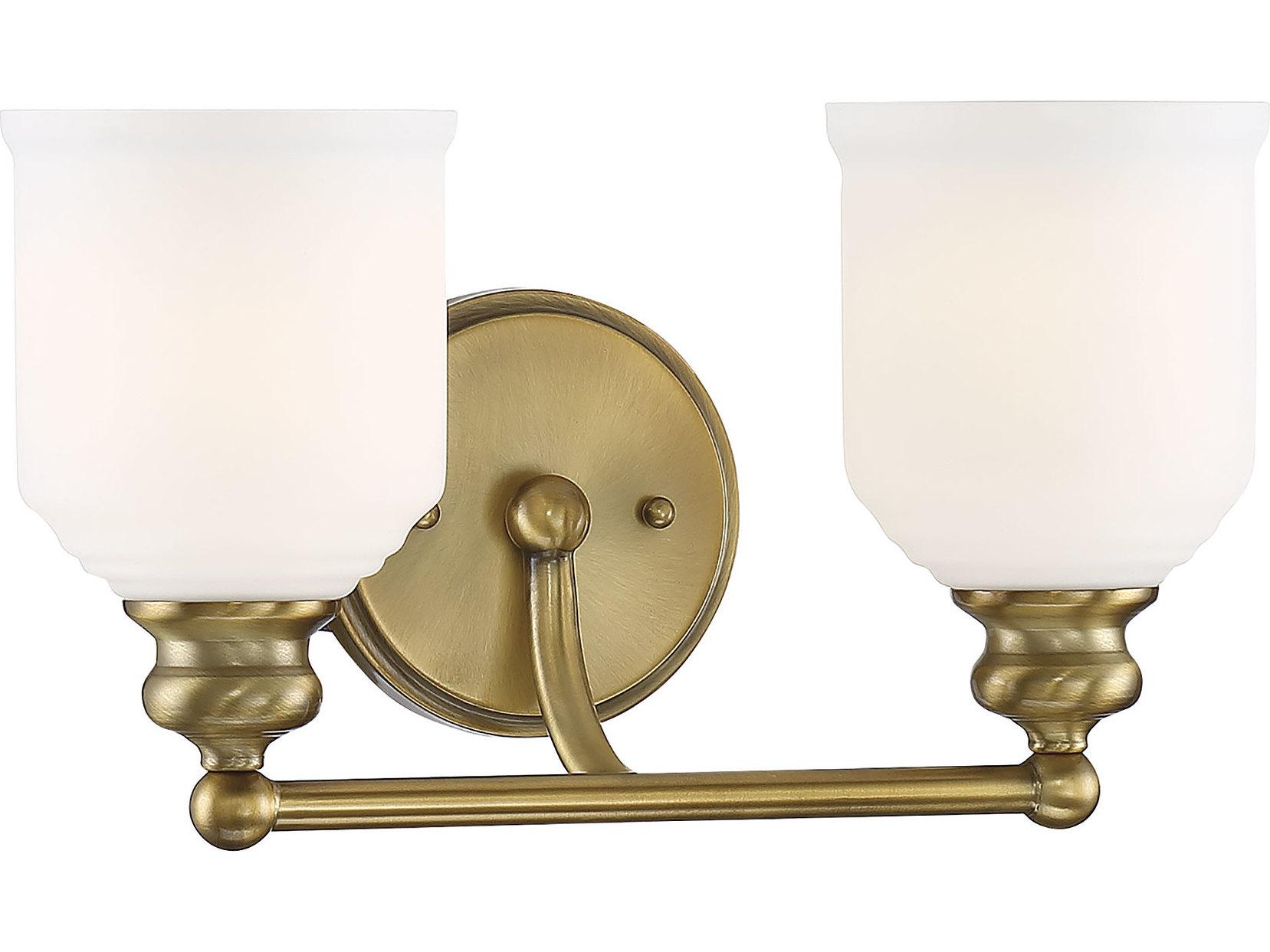 Savoy House Melrose 2-Light Warm Brass White Glass Vanity Light