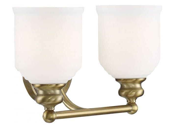 Savoy House Melrose 2-Light Warm Brass White Glass Vanity Light
