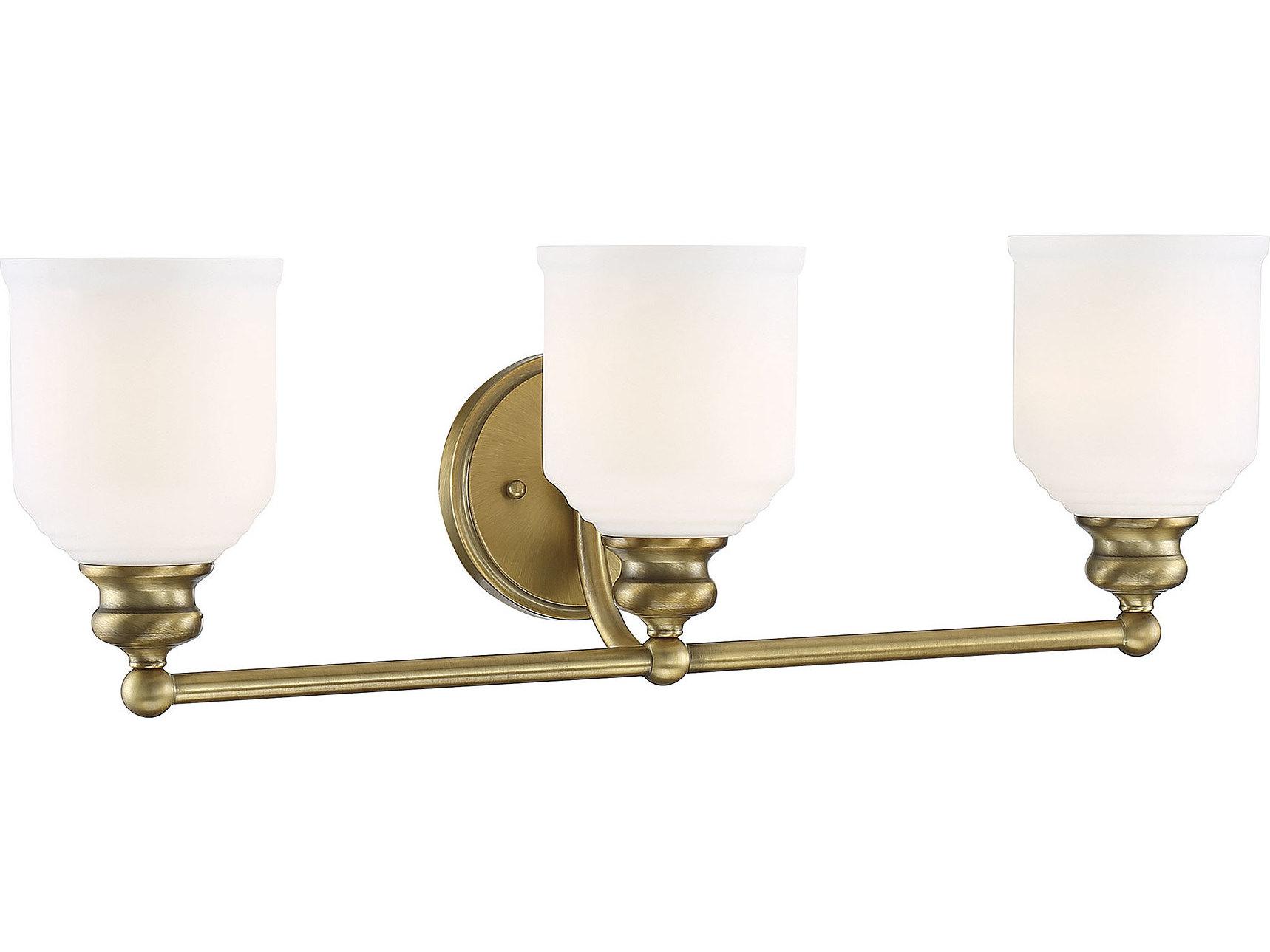 Savoy House Melrose 3-Light Warm Brass White Glass Vanity Light