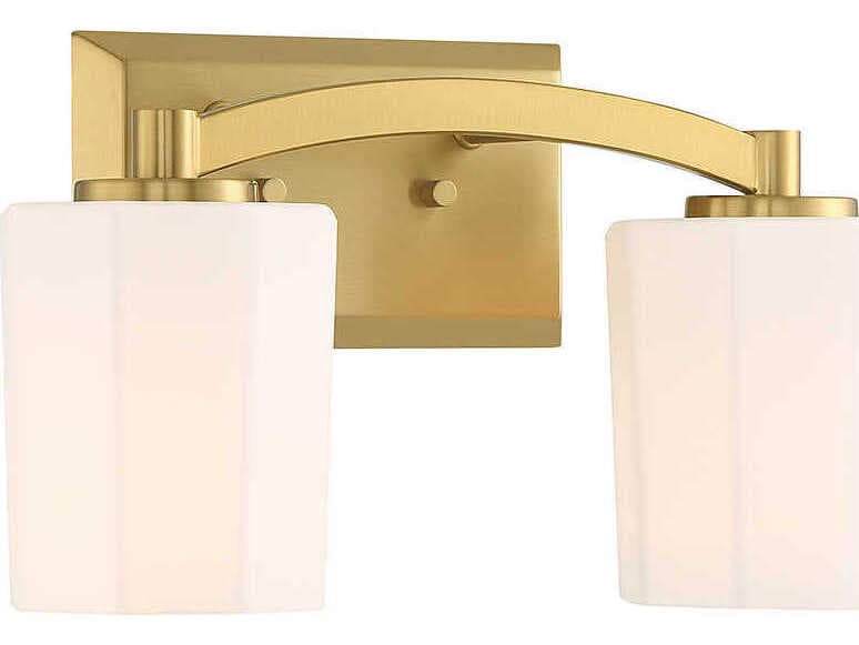 Savoy House Whitney 2-Light Warm Brass Glass Vanity Light