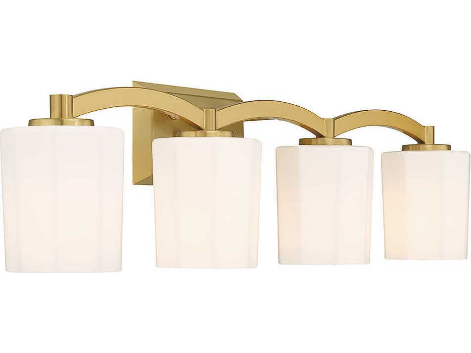 Savoy House Whitney 4-Light Warm Brass Glass Vanity Light