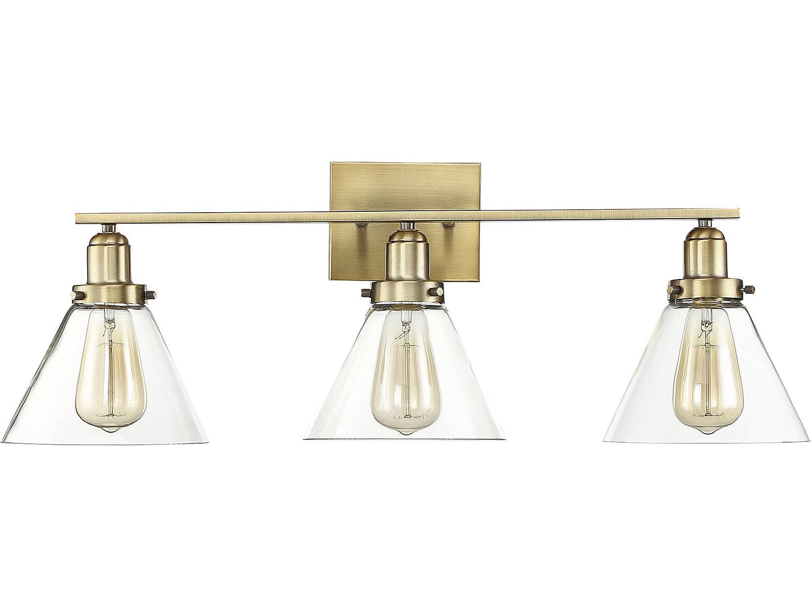 Savoy House Drake 3-Light Warm Brass Glass Vanity Light