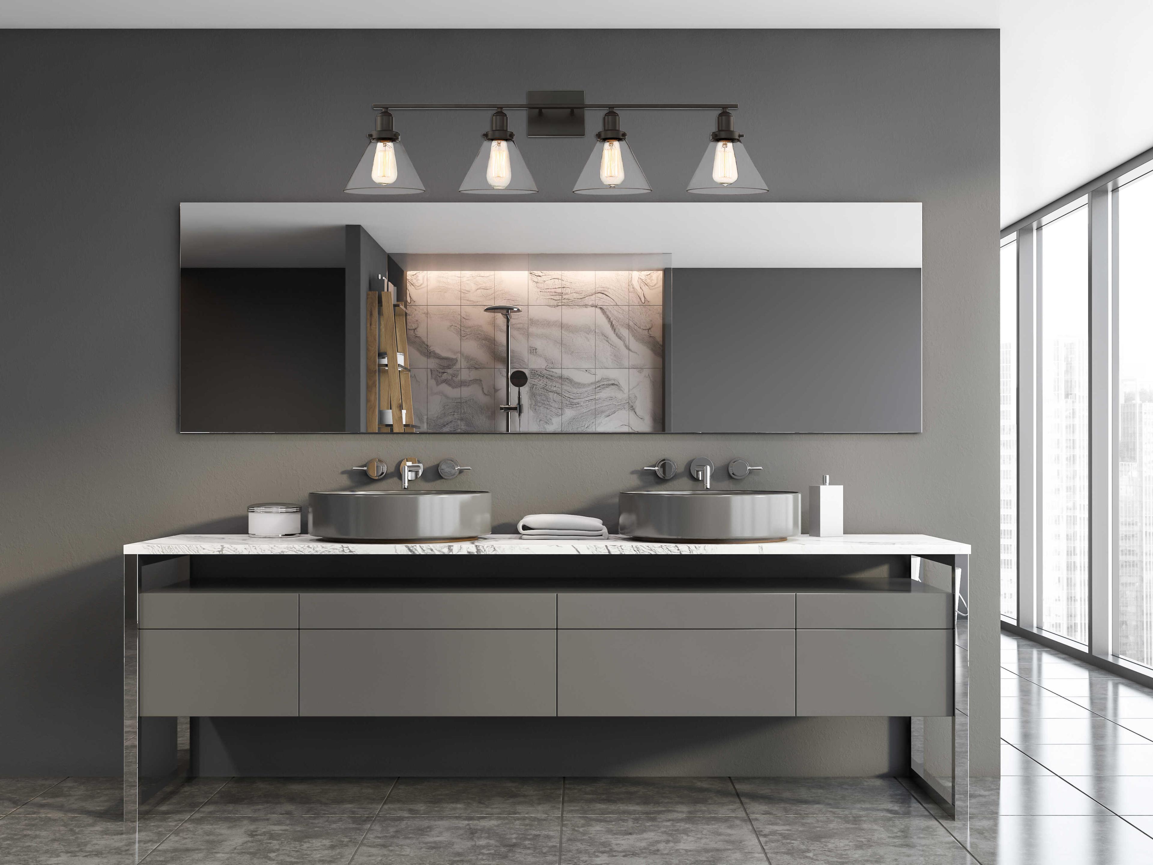 Savoy House Drake 4-Light English Bronze Glass Vanity Light