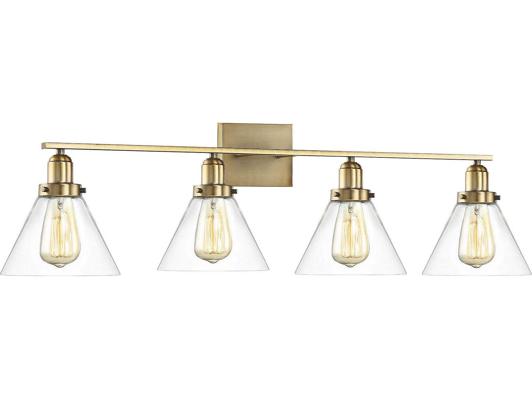 Savoy House Drake 4-Light Warm Brass Glass Vanity Light